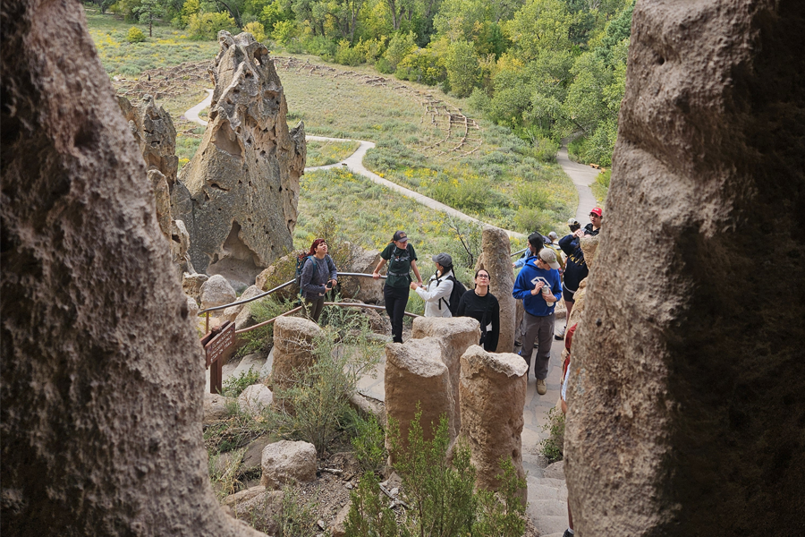 Students in front of archaeological site