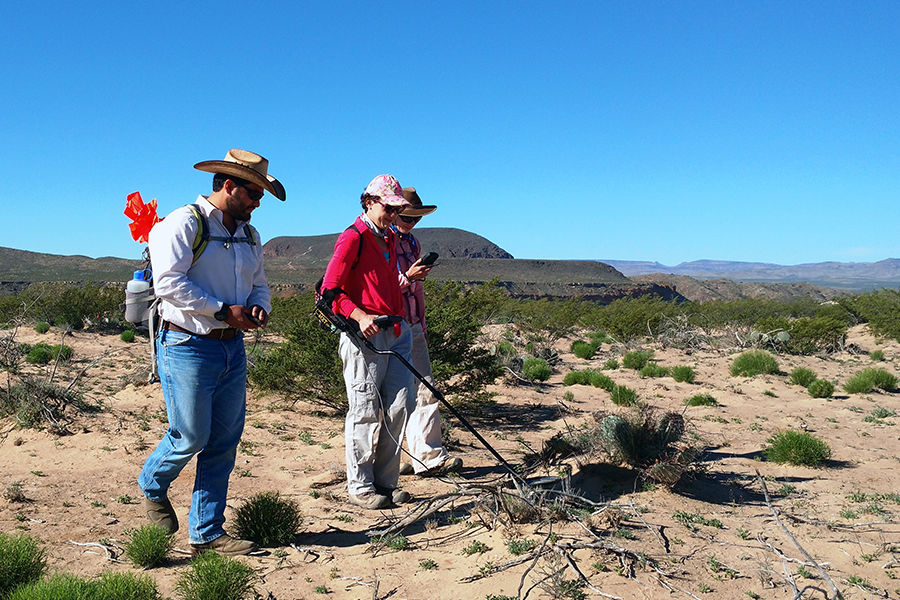 Students doing metal detector survey